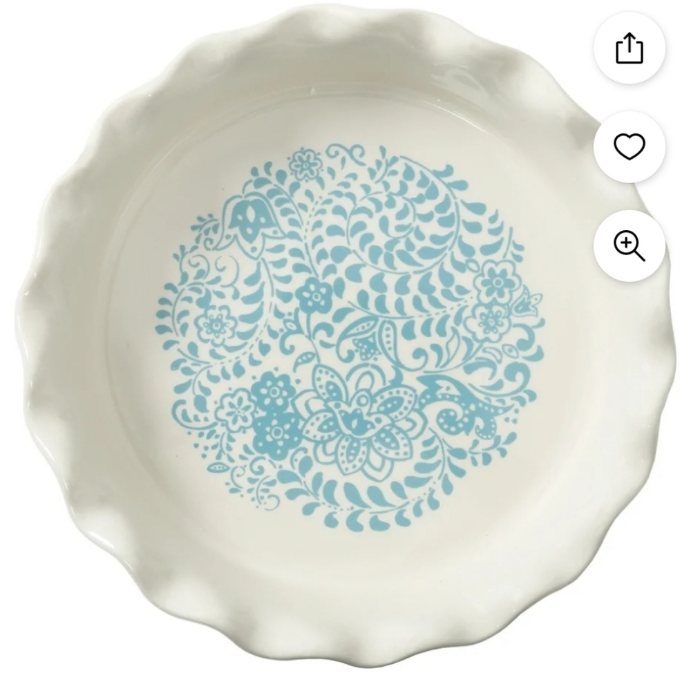 10.5" Pie Plate Stoneware Turquoise Daisy Floral Pioneer Woman